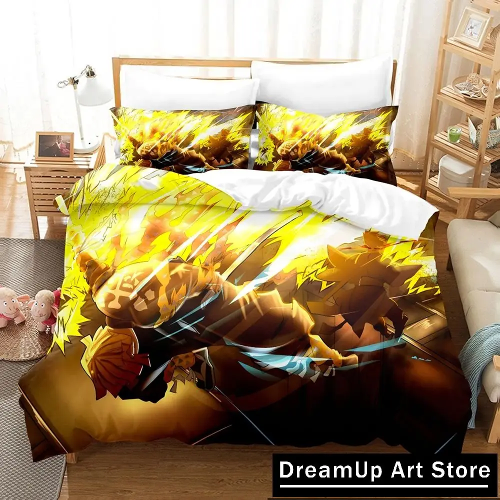 3D Print Zenitsu Agatsuma Demon Slayer Bedding Set Boys Girls Twin Queen Full Size Duvet Cover Pillowcase Bed Adult Bedroom