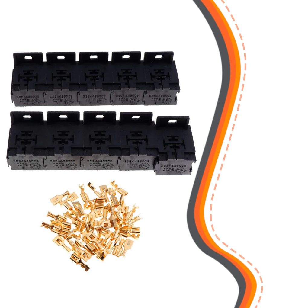 

10 Pieces 5 Pin Car Relay Socket Holders 6.3mm Terminals Set Automotive Vehicle Truck Alarm Clock Pops-Up Door Electronic