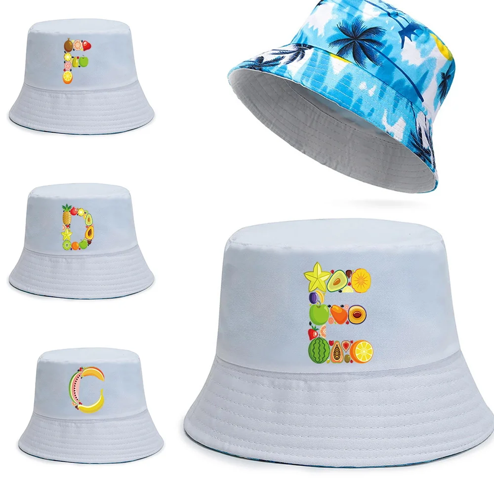 

New Cotton Fisherman Hat Trend Fruit Series Print Bucket Hats Reversible Hawaii Caps Men Casual Panama Cap Women Beach Sun Hats