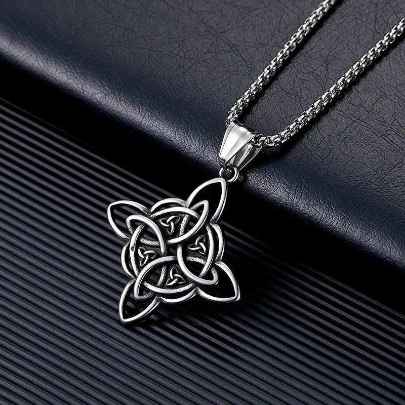 Vintage Witch Knot Necklace Stainless Steel Magic Knot Pagan Wicca Symbol Pendant for Men Women Celtic Knot Jewelry Gifts