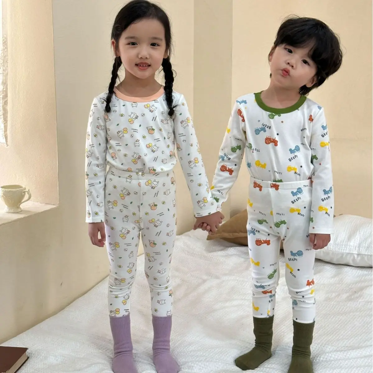 

Autumn Children Thermal underwear Set Outfits Baby Girls Cotton Cartoon Pajamas Set Boys Sleepwear Suit Kids Loungewear