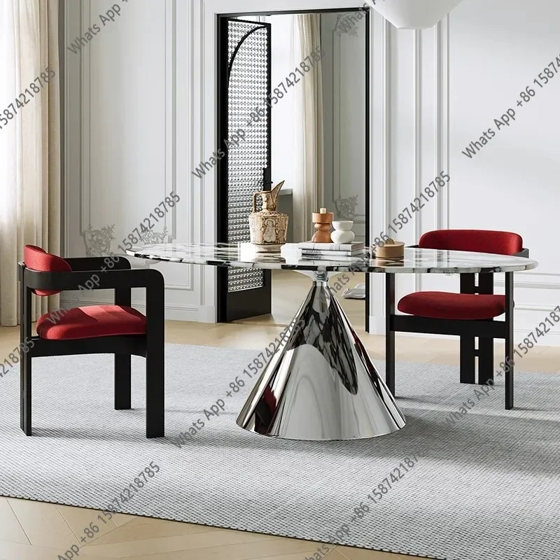 N67 Italian light luxury marble dining table villa home oval dining table designer simple high-end dining table and chairs