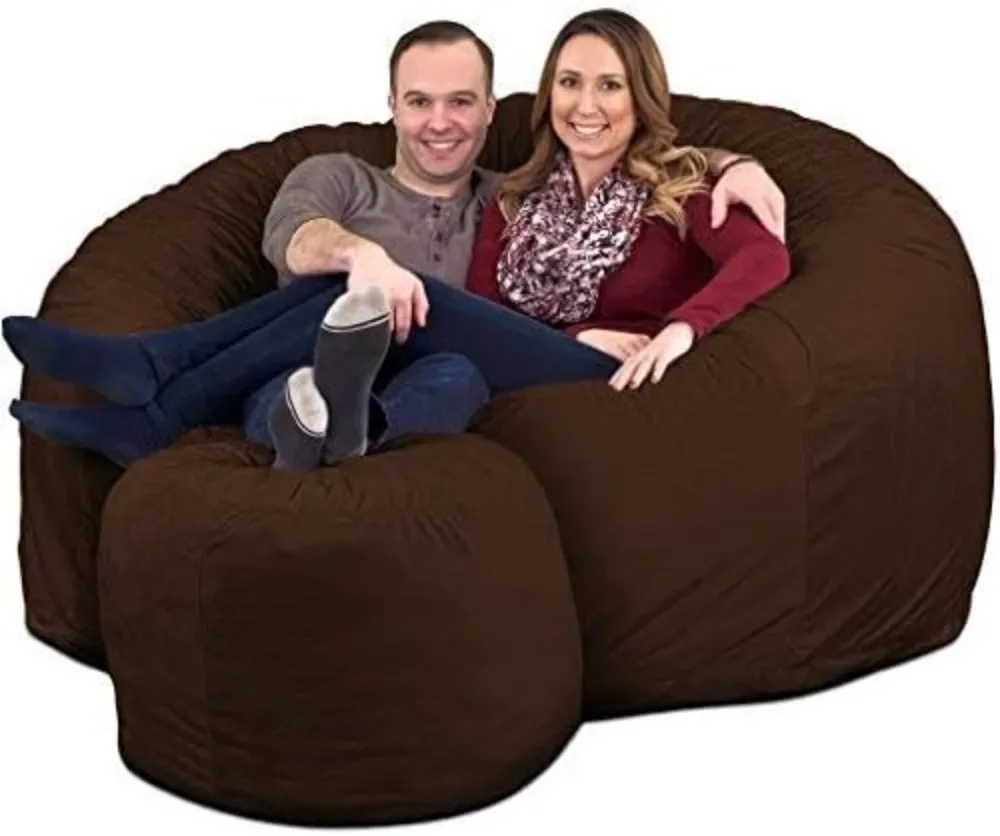 

Кресло Beanbag/подставка для ног: огромная мебель с поролоновым наполнителем-чехол машинной стирки, двойные швы, прочная подкладка (6000, коричневая замша)