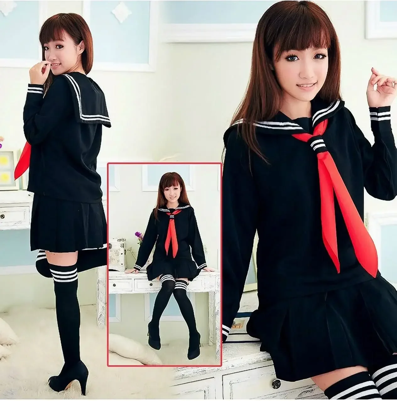 Camicie eleganti da marinaio per ragazze classiche della scuola giapponese, costumi cosplay anime uniformi con set di calzini