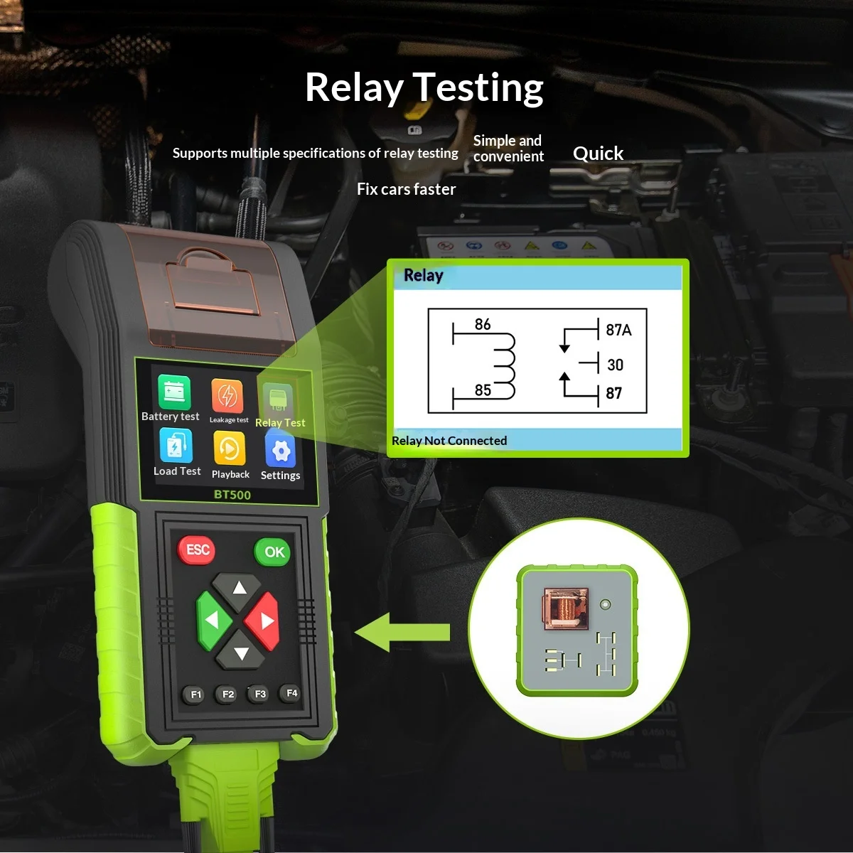 Automotive Battery Fault Detector Leakage Analyzer BT500 12V 24V 20-2000cca Fitment Diagnostic Scanner for Cars Motorcycles