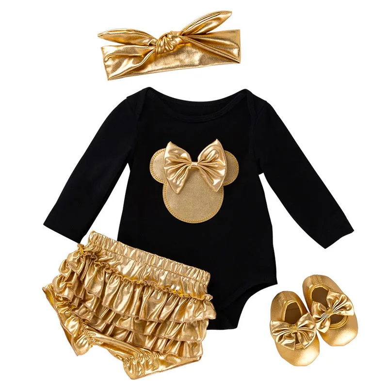 Bebê recém-nascido Gold Mouse Traje Roupas, Macacão de Algodão Infantil, Bloomers, Shorts, Ternos para Toddler Aniversário Roupas