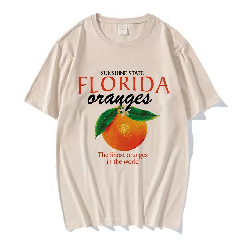 T-Shirt mit orangefarbenem Aufdruck, kurzärmelig, Rundhalsausschnitt, lässiges Oberteil für Sommer, Frühling, Damenbekleidung, bedruckt