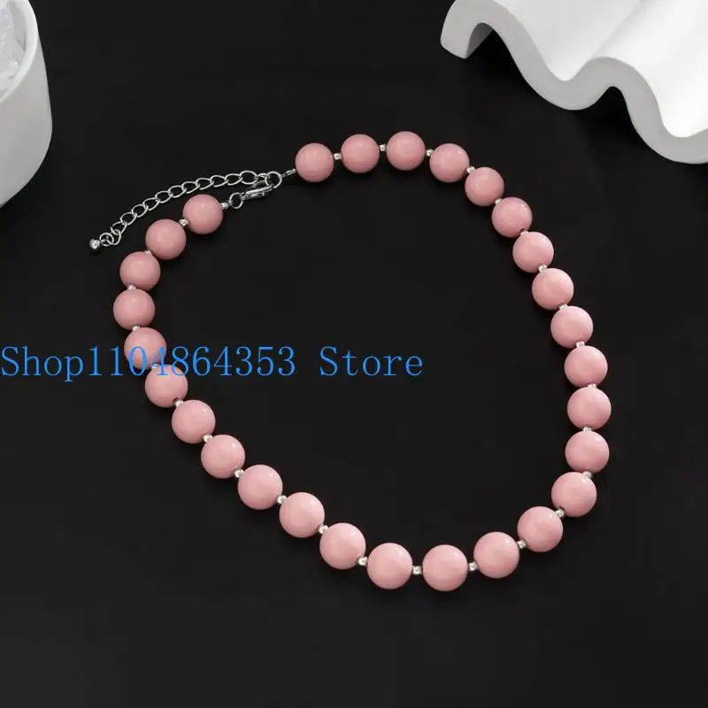 652F Fashion Simple Clavicle Chain Necklace Temperament Choker Handmade Pink Acrylic Beaded Charm Necklace Statement Jewelry