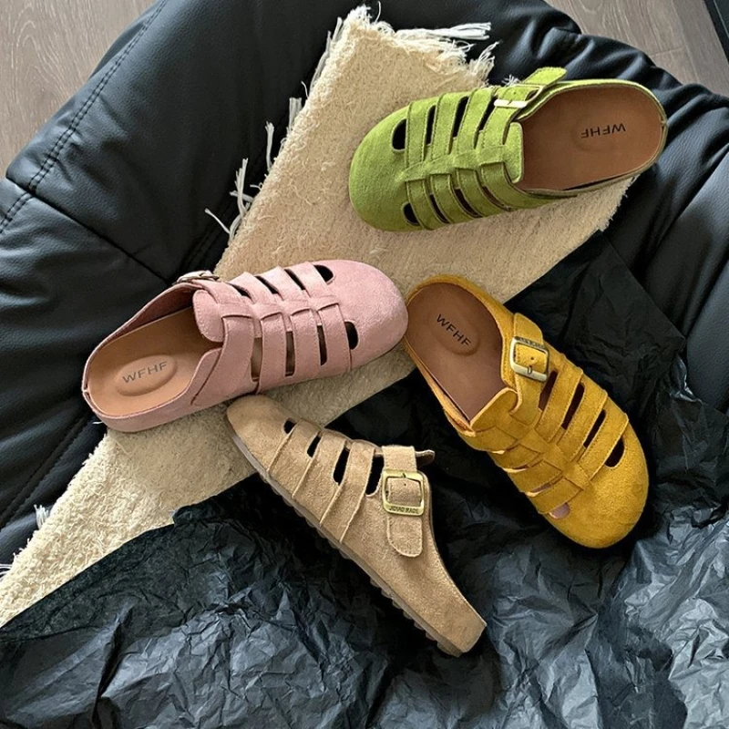 

Женские полутапочки Baotou, летние туфли с открытой спиной в виде рыбьей кости, ленивые сандалии со стременами на одной ноге, тапочки