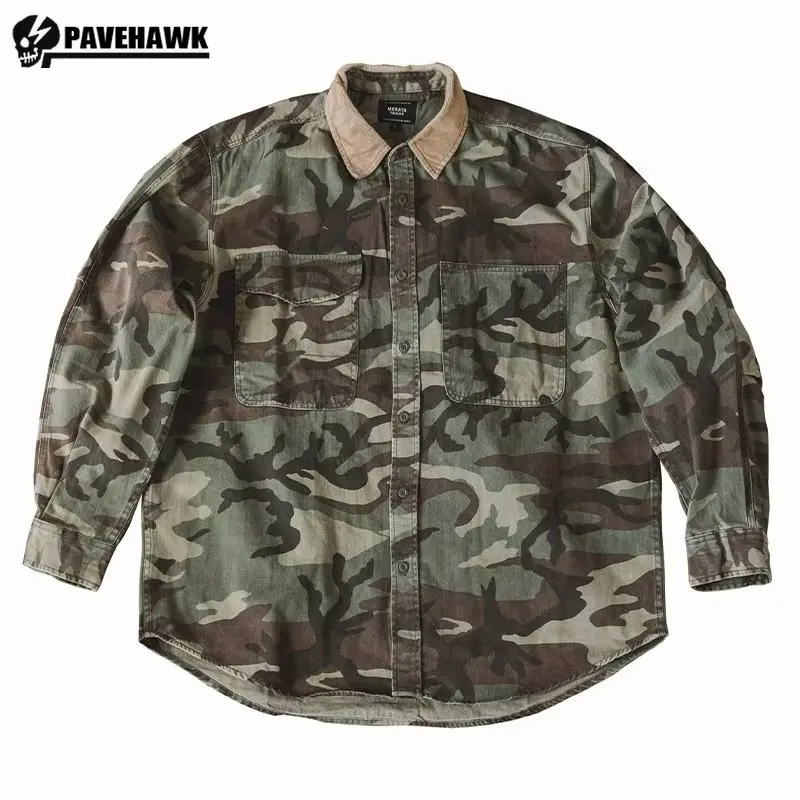 

Mens Camouflage Tactical Jacket Multi Pocket Single Breasted Wear-resistant Lapel Shirt Jacket Outdoor Sports Hiking Tops