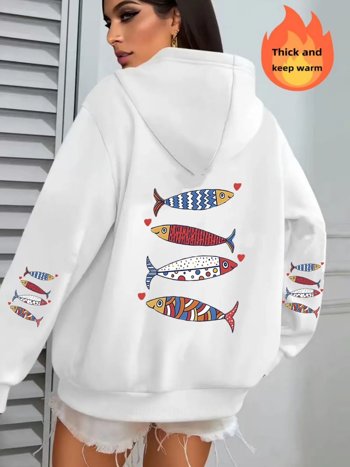Women Loose Pattern Fashion Hoodie Casual Style Geometric pattern Hooded Collar Casual Long Sleeve Pullover with Pockets