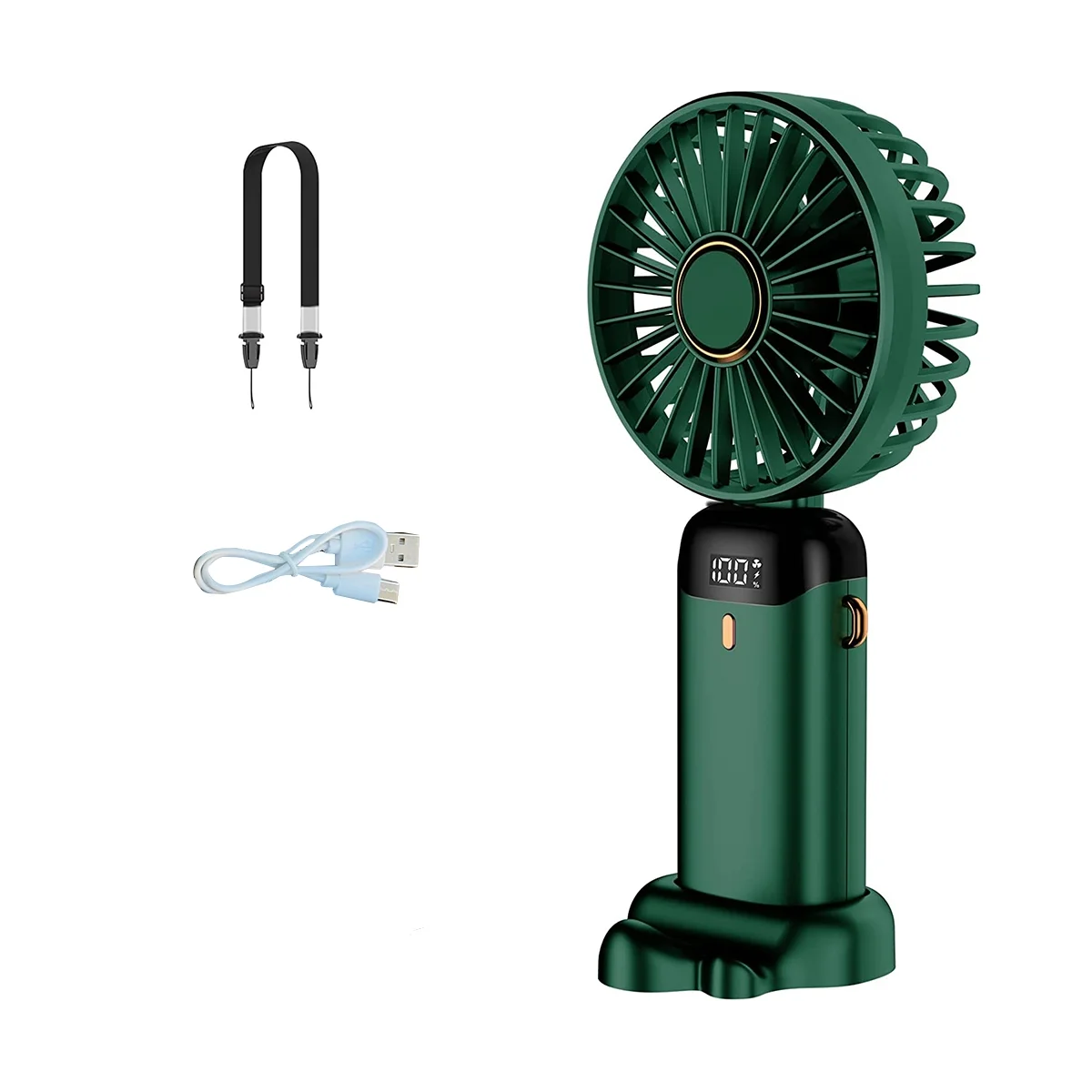 Handheld Fan, Mini Portable Personal Fan USB Rechargeable, Small Pocket Fan with Strap and Base 5 Speeds (Green)