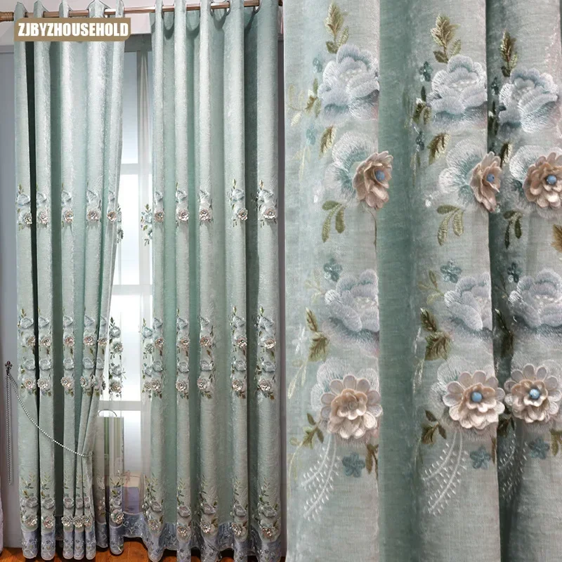

Modern Maximosa Curtains for Living Dining Room Bedroom Thickened Chenille Embroidered Thick Custom Size White Tulle Decor