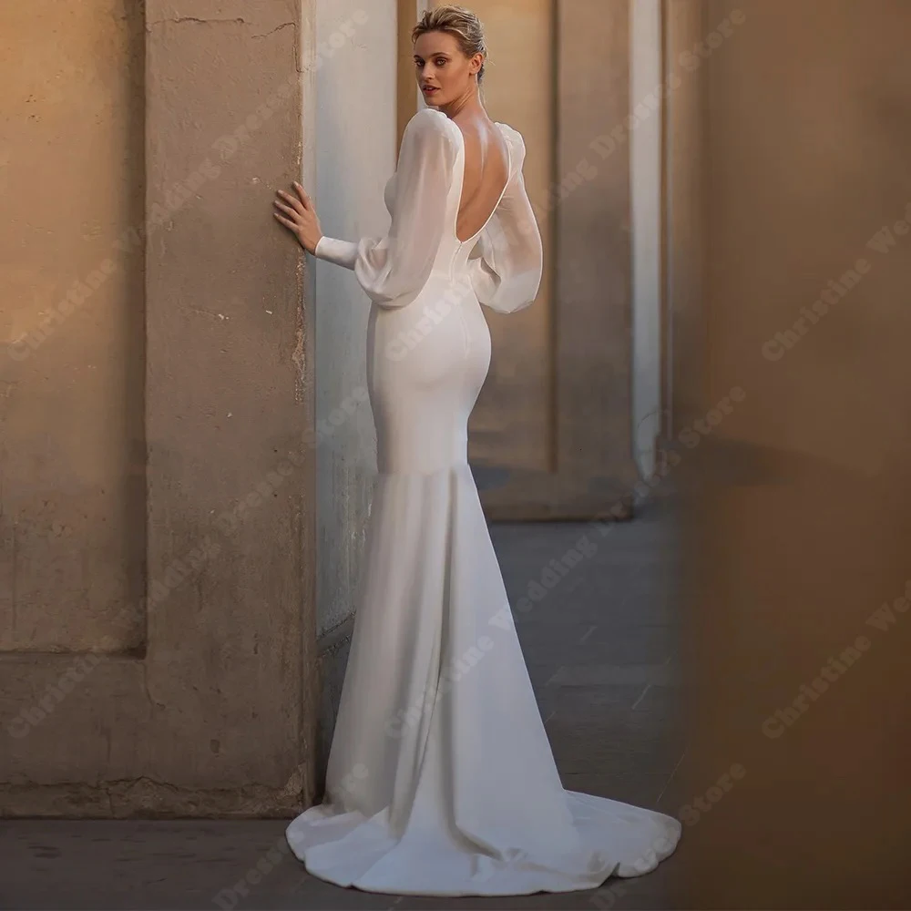 Abiti da sposa a sirena in raso brillante con scollo a V Abiti da sposa in stile minimalista per abiti da ballo da donna personalizzati