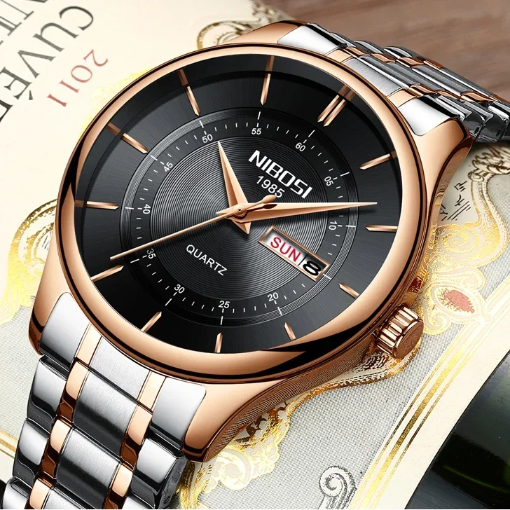 NIBOSI Rose Gold Men Watch Luxury Top Brand Men\'s Watches Fashion Military Quartz Wristwatch Clock Male Sport Relogio Masculino