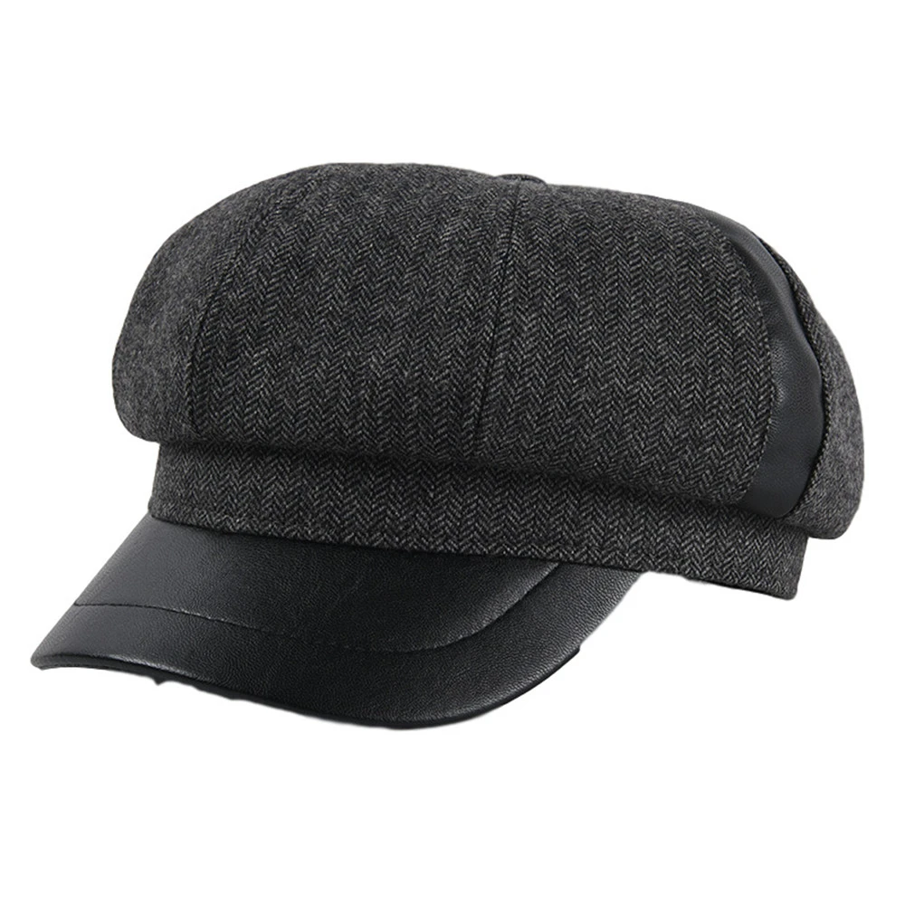 

New Black Women Hat Wool Vintage Herringbone Newsboy Hat Ladies Beret British Style Woolen Autumn Winter Brand Octagonal Cap