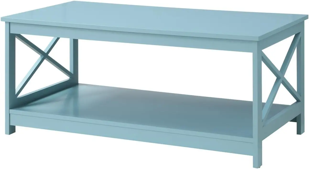 

Convenience Concepts Oxford Coffee Table with Shelf, Sea Foam Blue