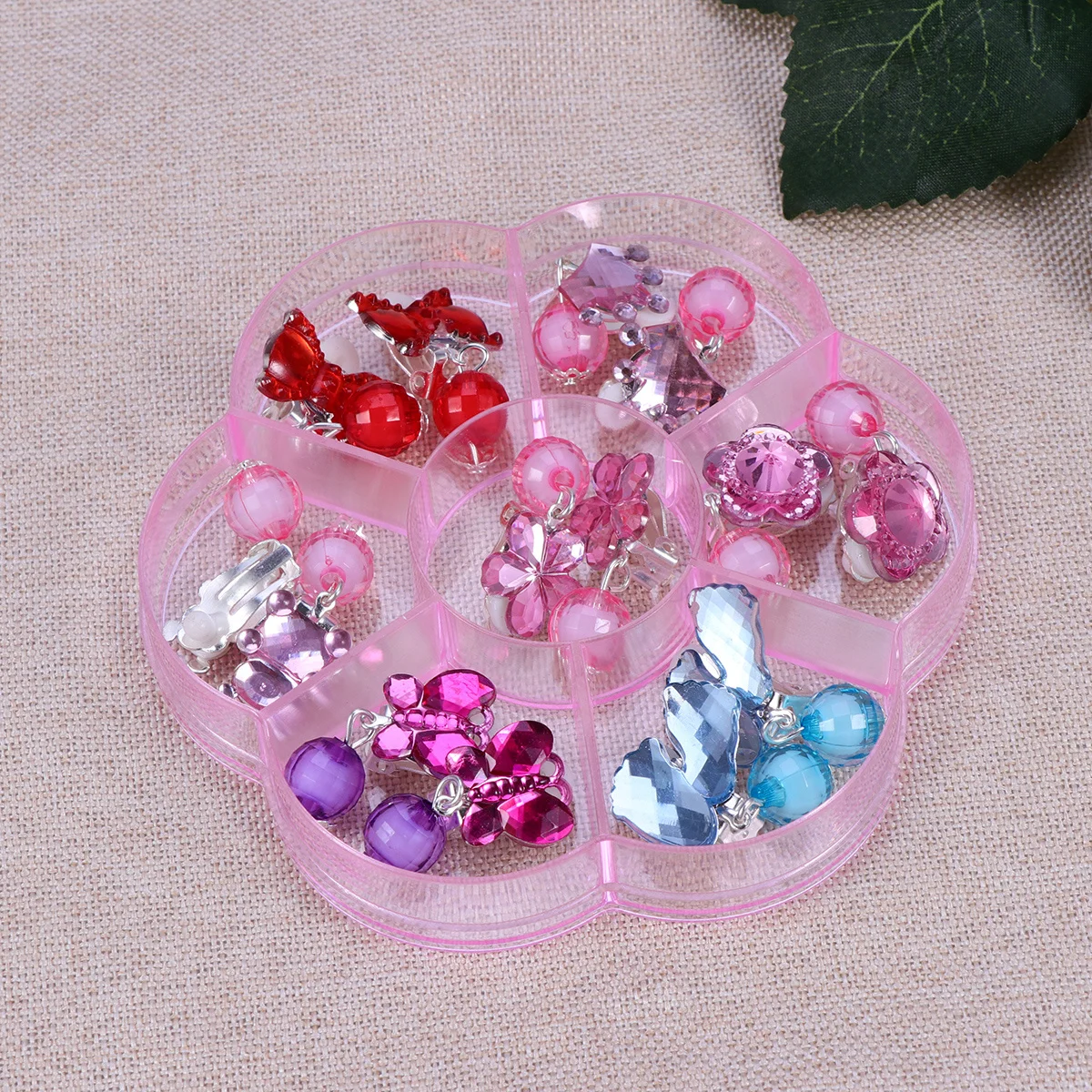 

14Pairs Clip-on Jewelry Set Box Little Girls Bright Styles Pretend Role Play Dress-Up Birthday Little Kids