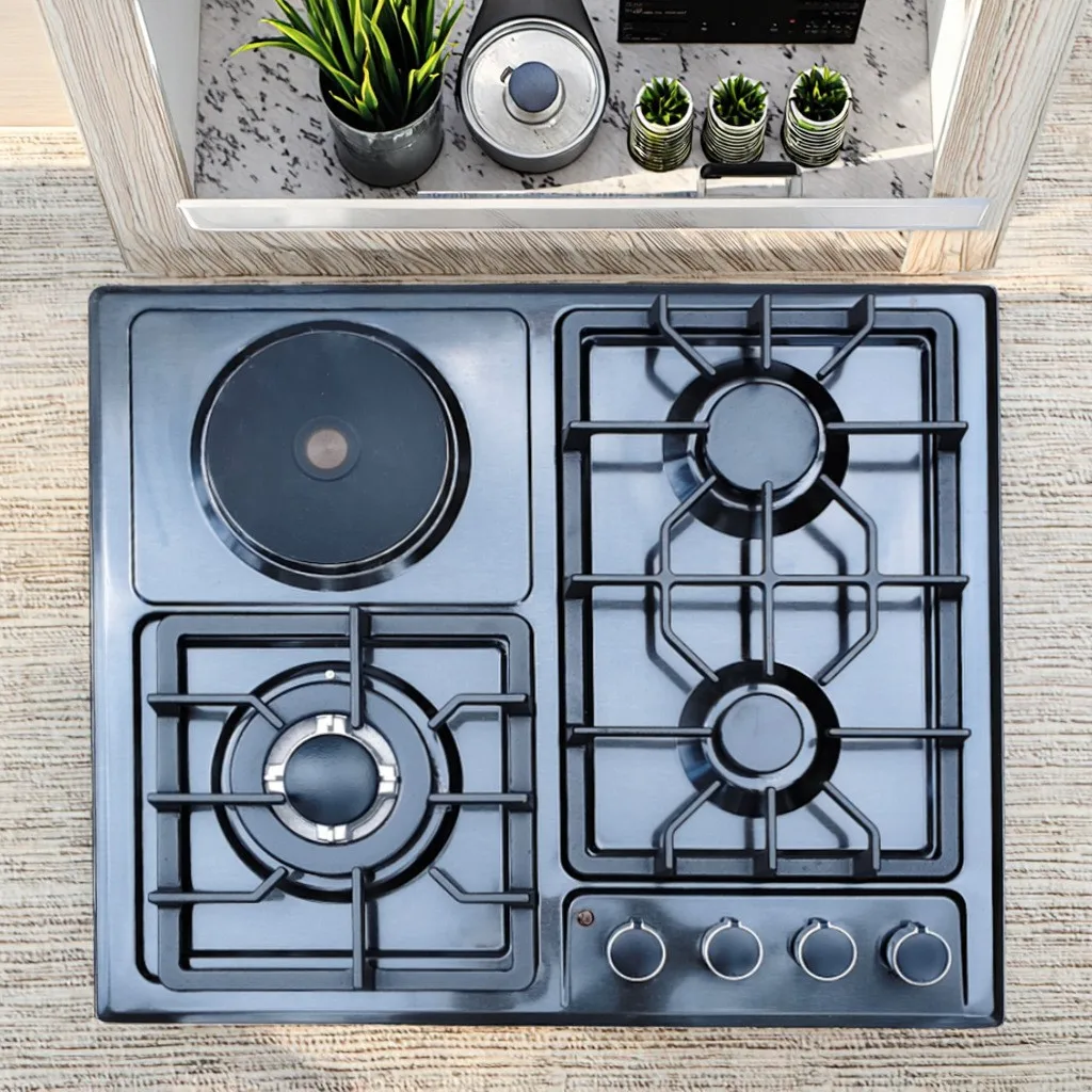 Table Top Built-In Black Glass Panel 4 Burner Smart Glass Top Gas Stove for Kitchen