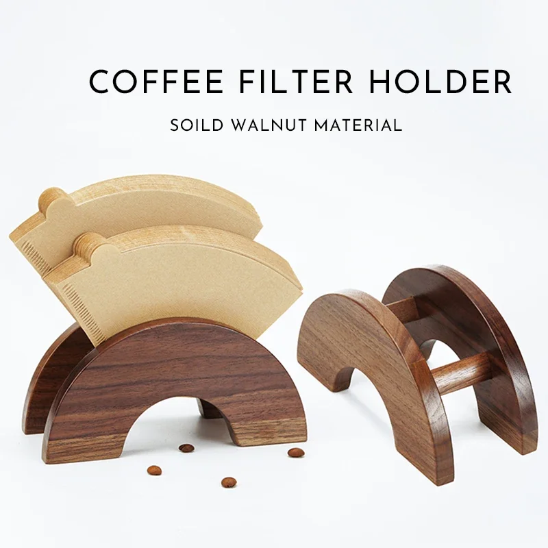 Coffee Filter Paper Holder Walnut Wood Coffee Accessories Stand Capacity of 100 Pcs Paper Storage