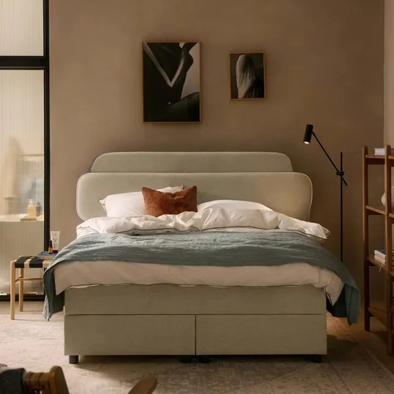 # Modern Storage Bed Light Luxury Soft Beauty Beige Linen Upholstered Children Bed Queen Bed Frame for Bedroom Sleep