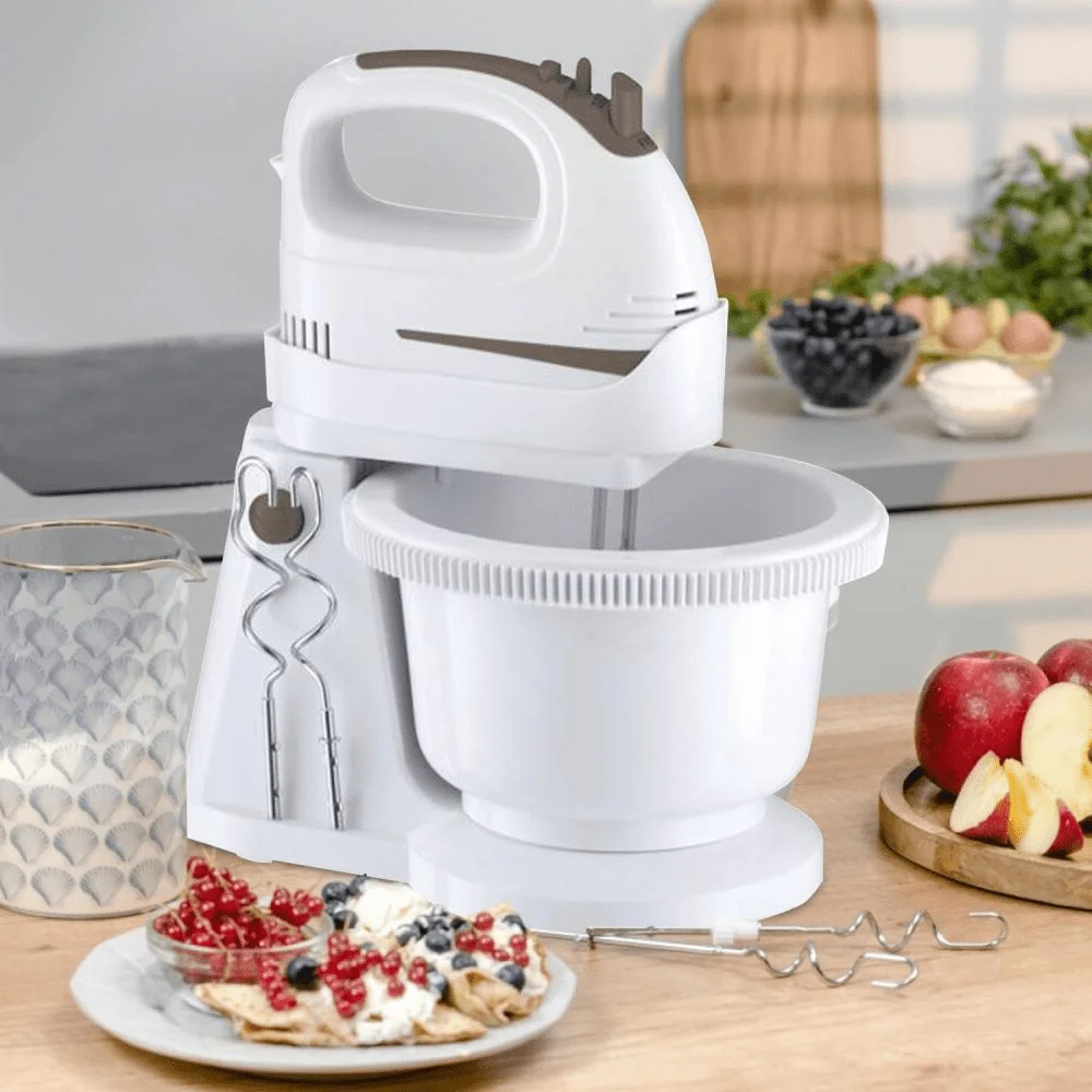 Batidora Eléctrica Portátil de 2L con 5 Velocidades y Accesorios de Batidor de Acero Inoxidable para Hornear y Cocinar