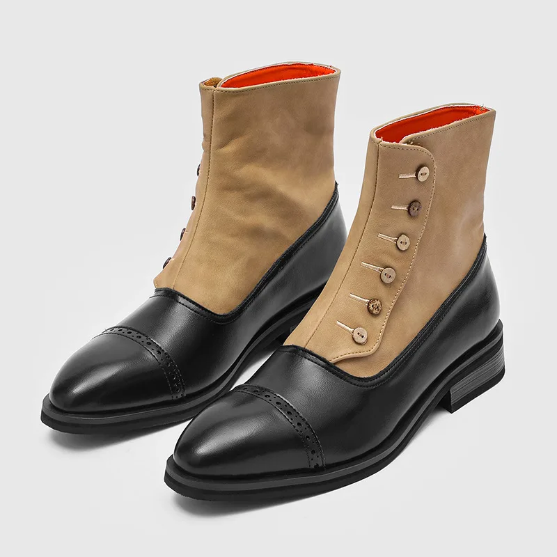 mens fashion stage nightclub high chelsea boots carving brogue shoes cowboy original leather boot designer handsome ankle botas
