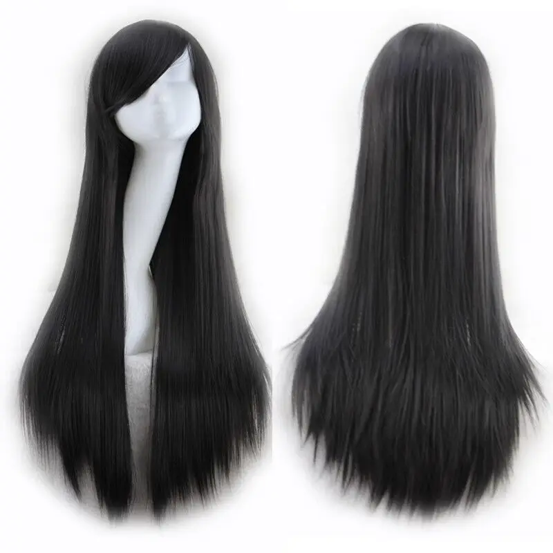 80cm Women Long Straight  Full Wigs Fashion Cosplay Costume Anime Hair Party