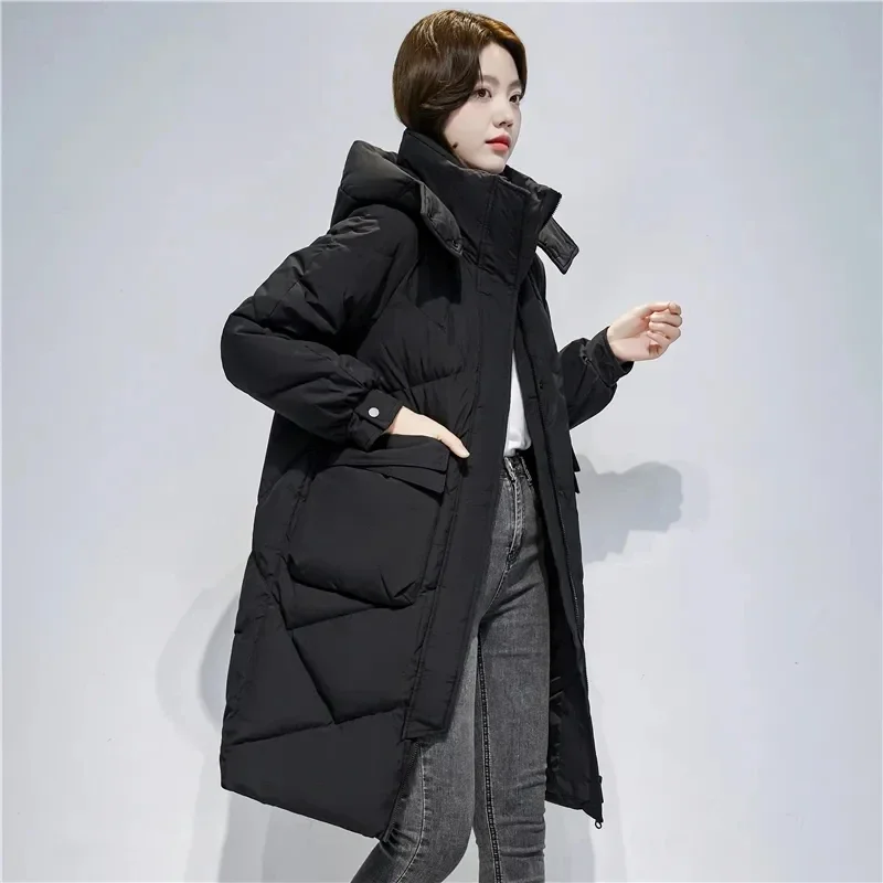 Winter New Parka Women Korean Loose fitting mid length style Down Jacket Female Hooded Thick Warm Padded Coat Woman Overcoat