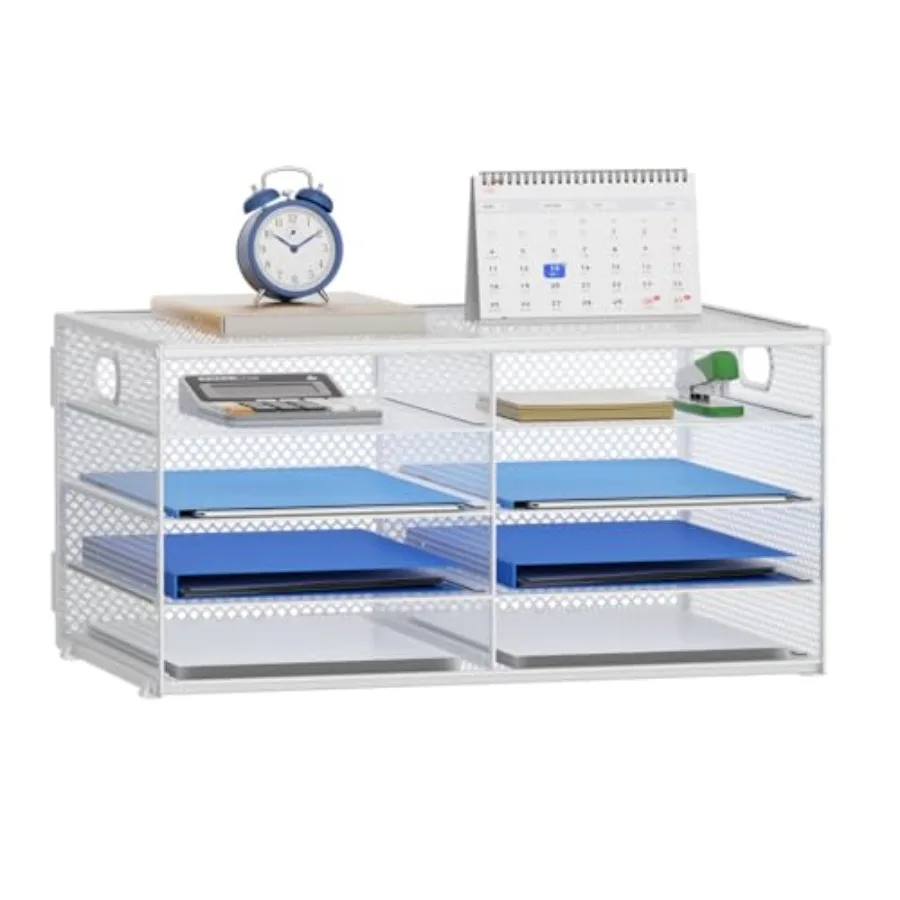 

8 Compartments Paper Organizer for Desk, Mesh Literature Organizer, Mail File Sorter Tray with Handle, Desktop Mailbox for Offi