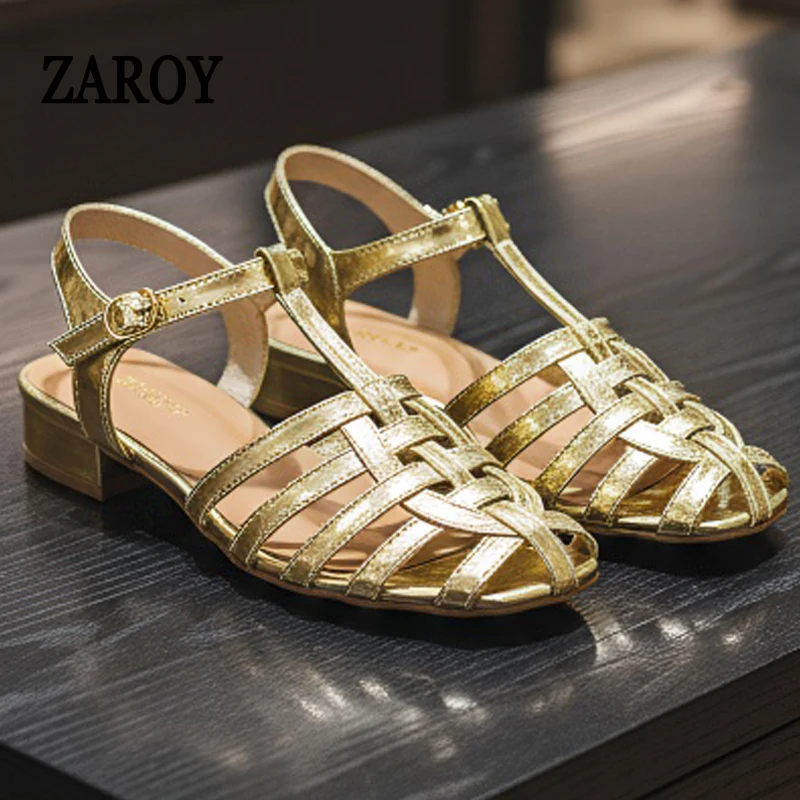 

Женские сандалии ZAROY: летняя обувь с узкими плетеными ремешками, ажурные, с Т-образным ремешком, в римском стиле, для пляжного отдыха, большие размеры, гладиаторские сандалии