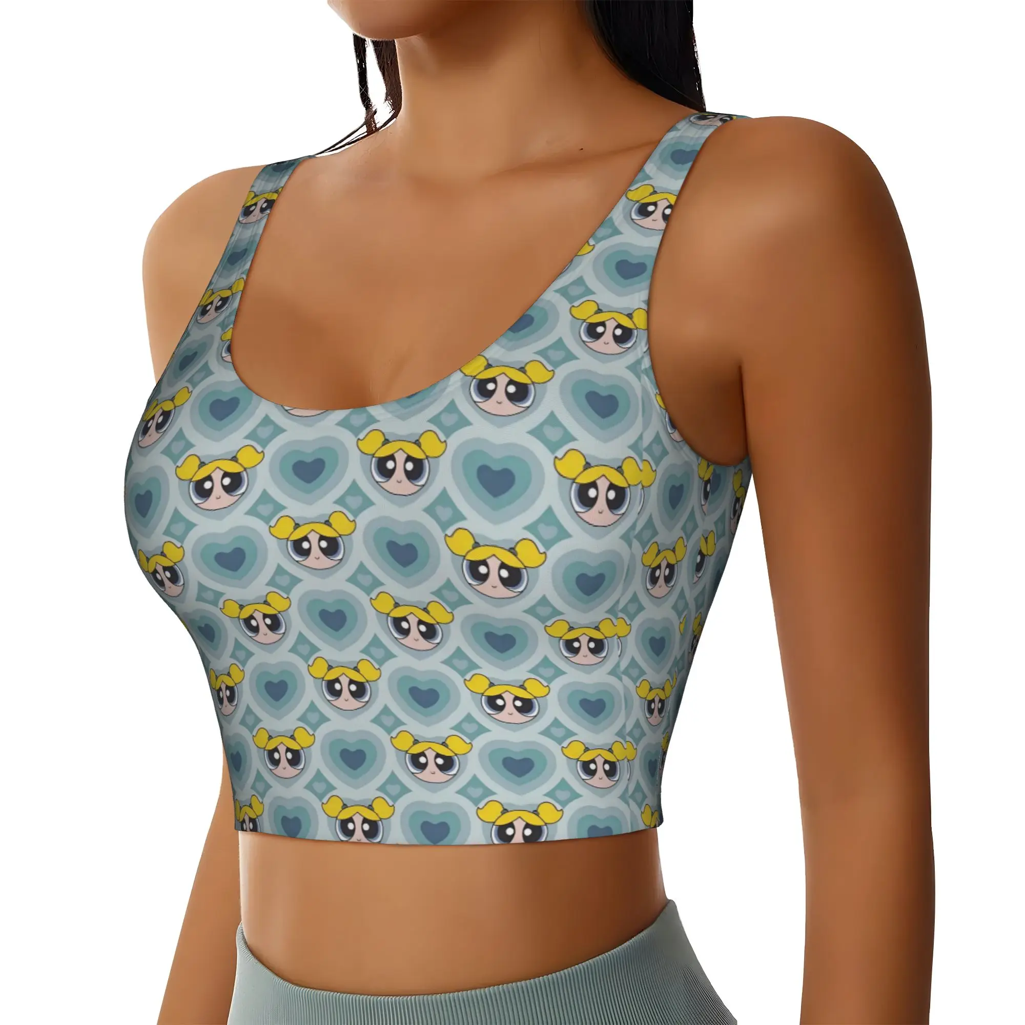 Custom High Impact Poweres Anime Puffes Sports Bra Women Buttercup Blossom Bunny  Gym Workout Yoga Crop Top
