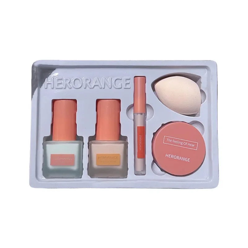 HERORANGE Face Makeup Set Novice Novice Makeups Base Primer Foundation Liquid Concealer Combo Set Brightens Skin Tone Cosmetics