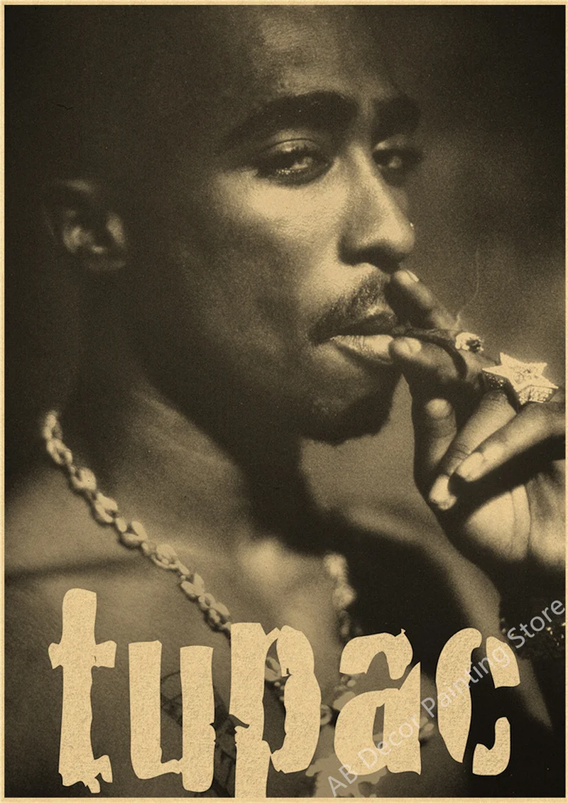 Hip Hop Singer Tupac Retro Posters 2PAC Retro Kraft Paper Prints Picture Vintage Home Room Cafe Bar Club Art Wall Decor Painting