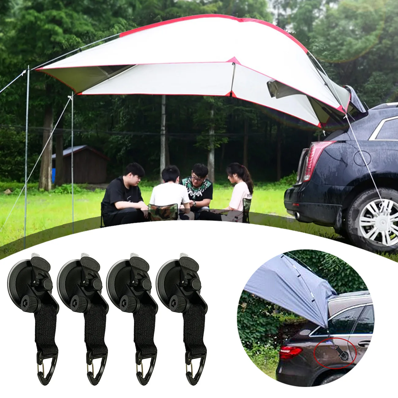 

Universal 4Pcs Car Tent Suction Cups Buckle Side Triangular Awning Anchors Outdoor Camping Tent Suckers Anchor Securing Hooks