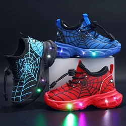 Disney Led scarpe leggere per bambini scarpe Casual ragazzi Spiderman scarpe sportive fondo morbido scarpe da esterno per bambini scarpe da passeggio per bambini