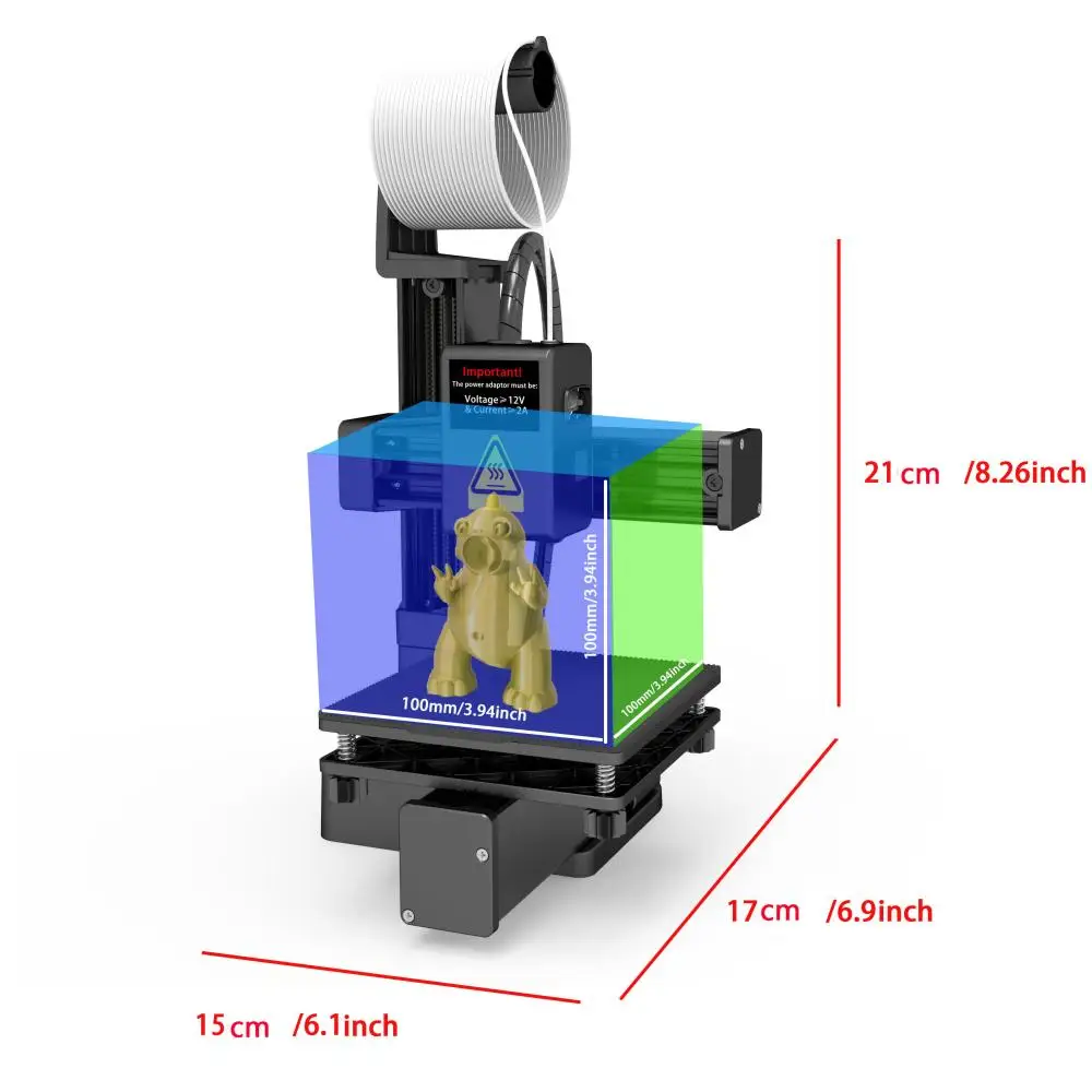 Mini imprimante 3D K10, petit modèle d'entrée de gamme, compatible avec TPU PLA 1,75 mm, contrôle d'impression à une touche avec adaptateur d'alimentation, machine d'impression 3D