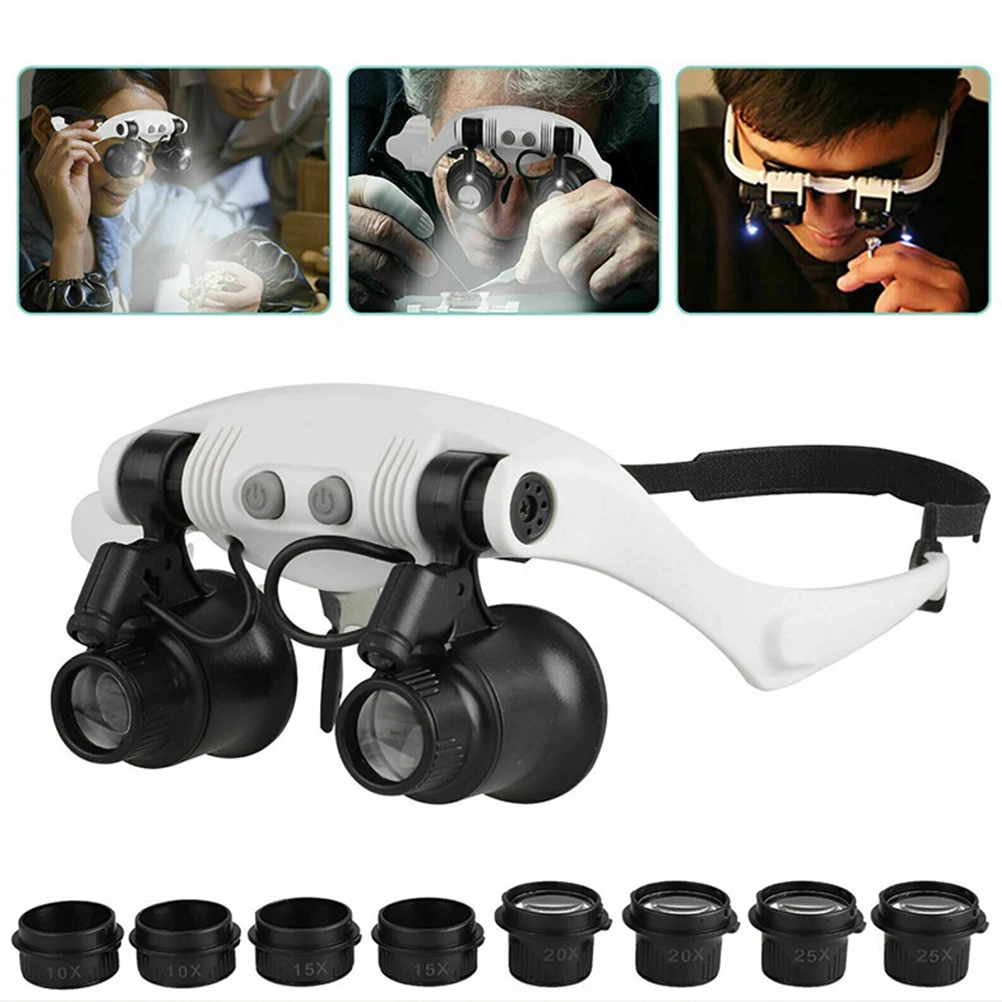 

1Pcs White Head-Mounted Magnifying Glasses LED Magnifier for Repair Jewelry Appraisal Changeable Lens