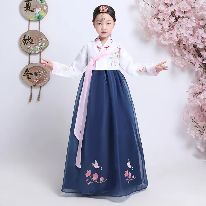 Kids Traditional Hanbok Dress Girl Minority Korea Princess Palace Court Costume Emboridery Wedding Party Clothing for Stage Show