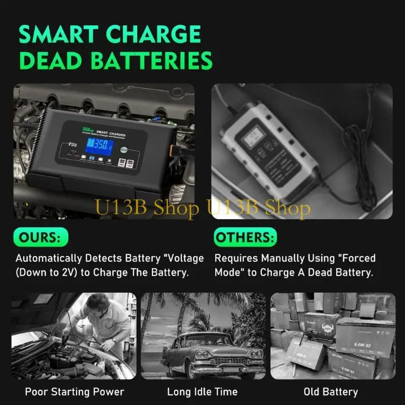 U13B 35A Automatique 12V 24V Car Chargeur batterie voiture avec reconditionnement d'impulsion