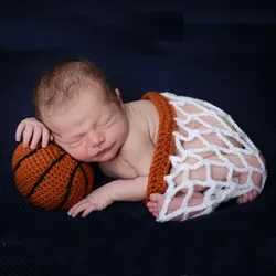 ❤CYMMHCM-Filet de crochet et accessoires de basket-ball pour bébé, vêtements de photographie pour nouveau-né, tenues de studio photo, 2 pièces par ensemble