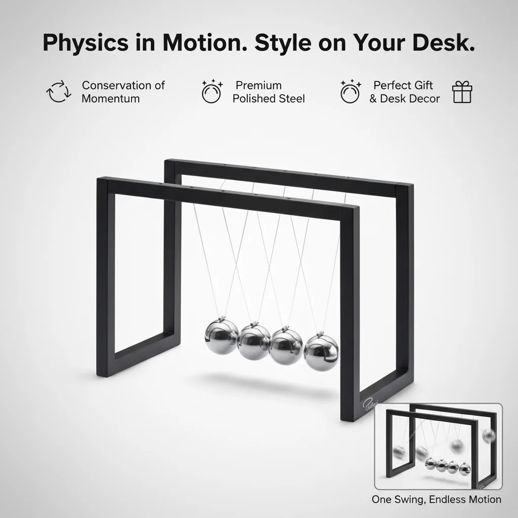ABS Newton’s Cradle Desk Toy – Premium Polished Steel Physics Balance Balls,, Office & Home Decor, Education