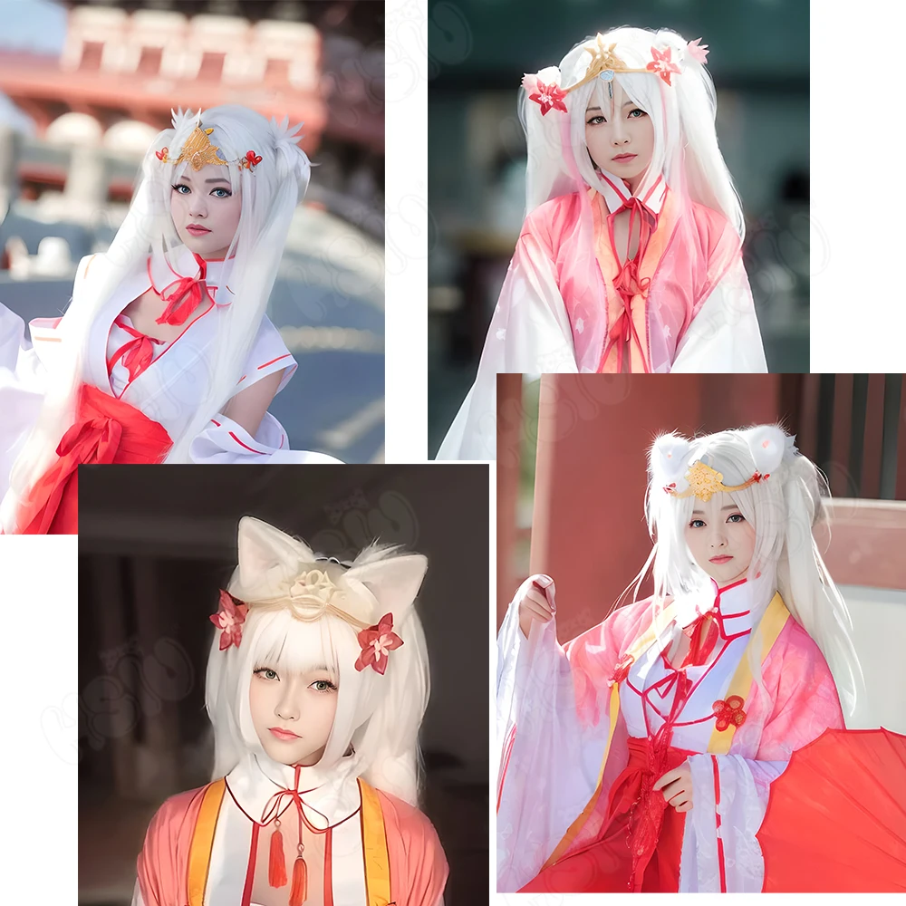 Tomotake Yoshino Cosplay Wig HSIU 85CM White double ponytail long hair Synthetic Wig+Wig cap Anime Senren Banka cosplay Wig