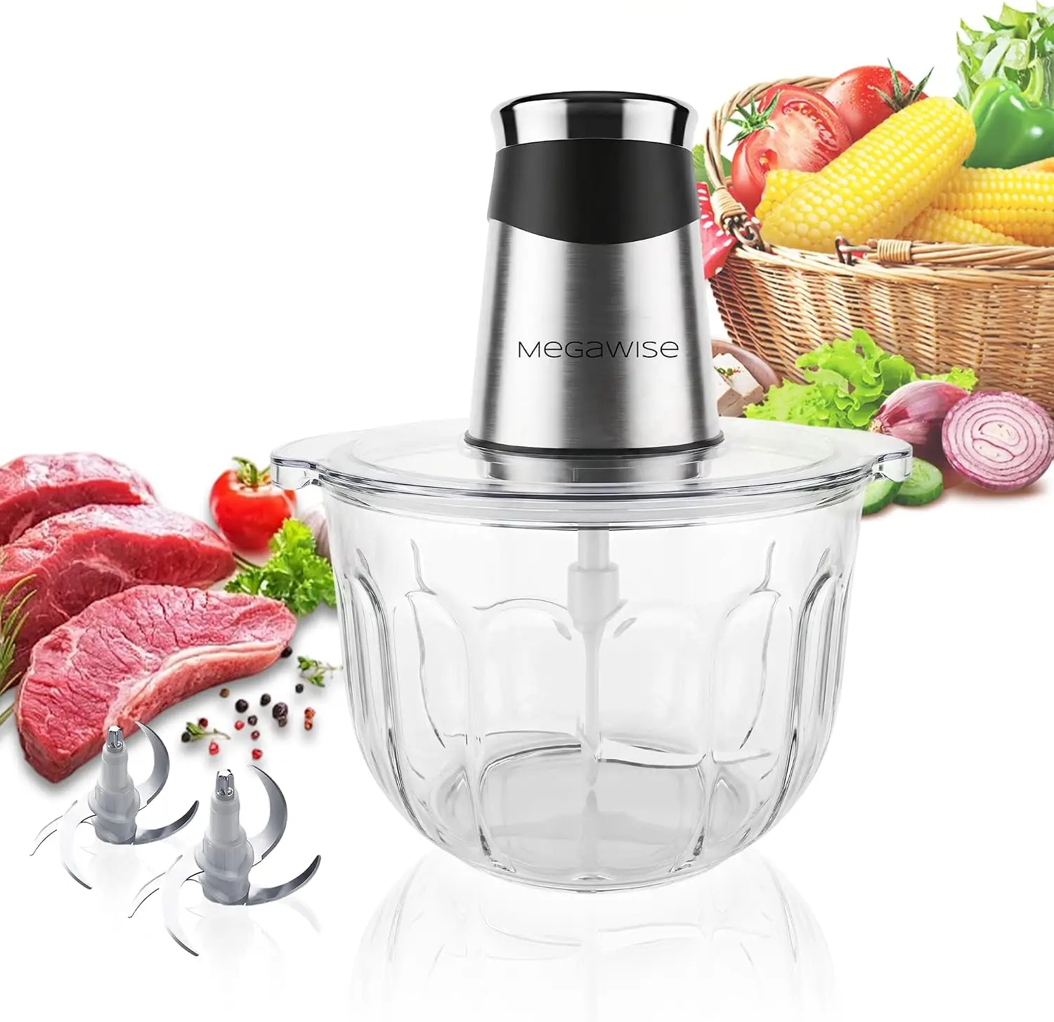 Electric Food Chopper & Meat Grinder for Kitchen, 500W, 4L Glass Bowl