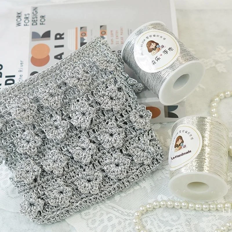 [YU]Sparkling 1mm Luxury Silver Crochet Thread Smooth Weaving Line for DIY Handmade Tote Bag Purse Craft Making