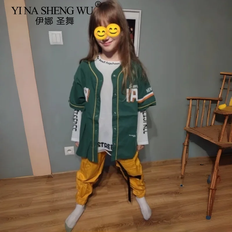 Hip Hop Boys Fashion Baseball Jacket Solid Cargo Pants Girls Cool Streetwear Children Jazz Clothes Set Kids Street Dance Costume