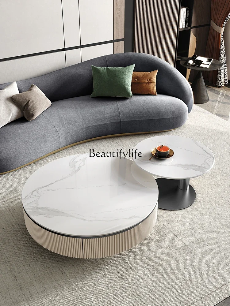 

Rock slab coffee table combination simple light luxury Nordic modern bright stretchable size round