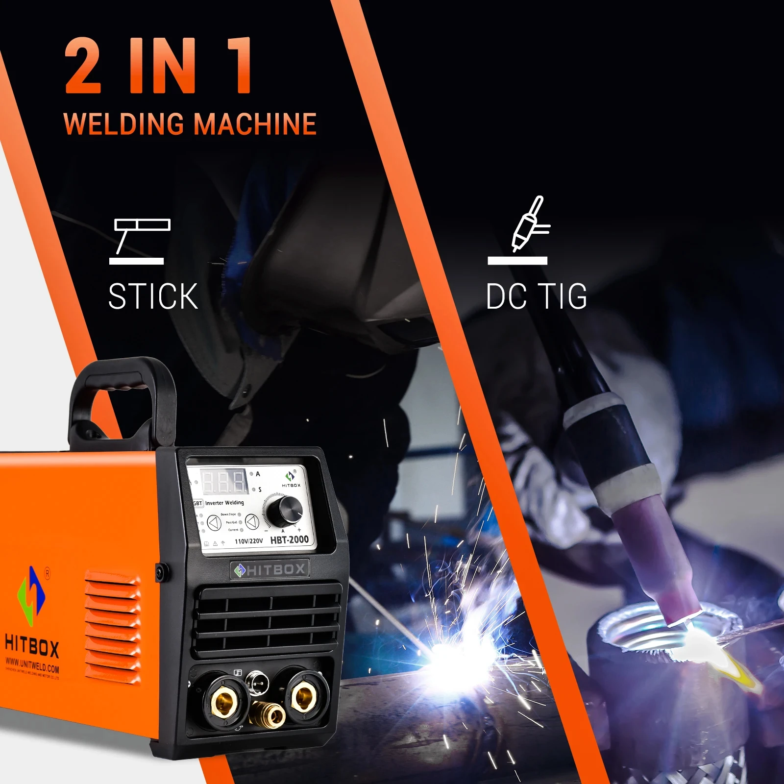 HITBOX TIG/ARC Welding Machine 2 IN 1 Stick HBT2000 MMA 2T/4T Automatic Semi-automatic Welder 220V～240V 200A