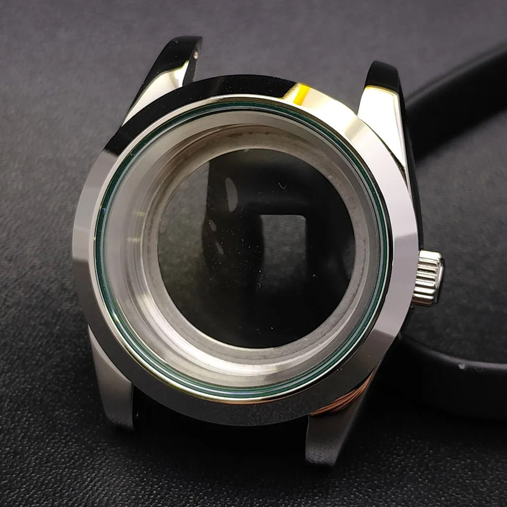 

Lightning Case 39mm slivery/black Steel Box green glass For NH34 NH35 NH36 Movement Sapphire Crystal Glass Case 20mm Steel Strap