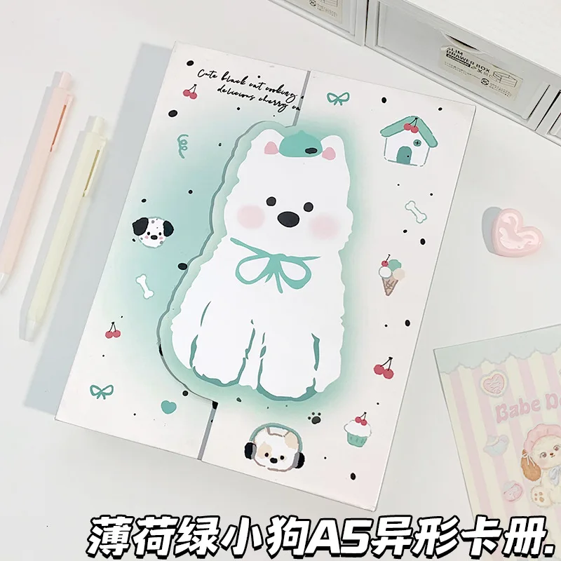 IFFVGX Mint Green Dog A5 Binder Photocard Holder Kpop Idol Photo Album Photocards Collect Book Album for Photographs Stationery